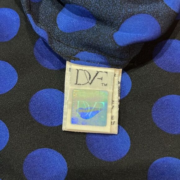 Diane Von Furstenberg Polka Dot Silk Wide Leg Jumpsuit Blue Black Sheer 14 NWT - Picture 11 of 15